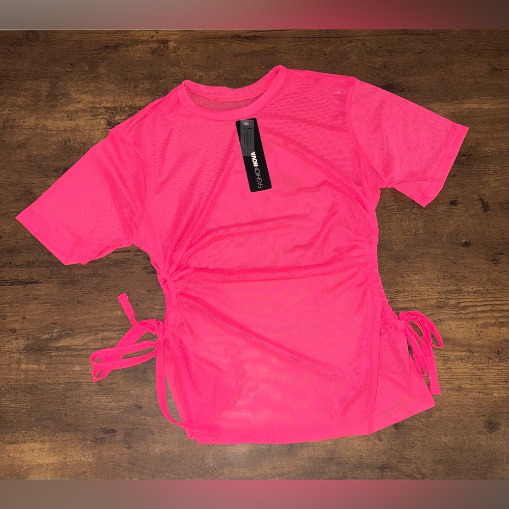 Fashion Nova HOT Pink Shirt Sleeve Mesh Top - Picture 7 of 8